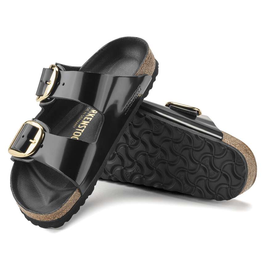 Birkenstock Arizona Big Buckle Sandals in High Shine Black - 38