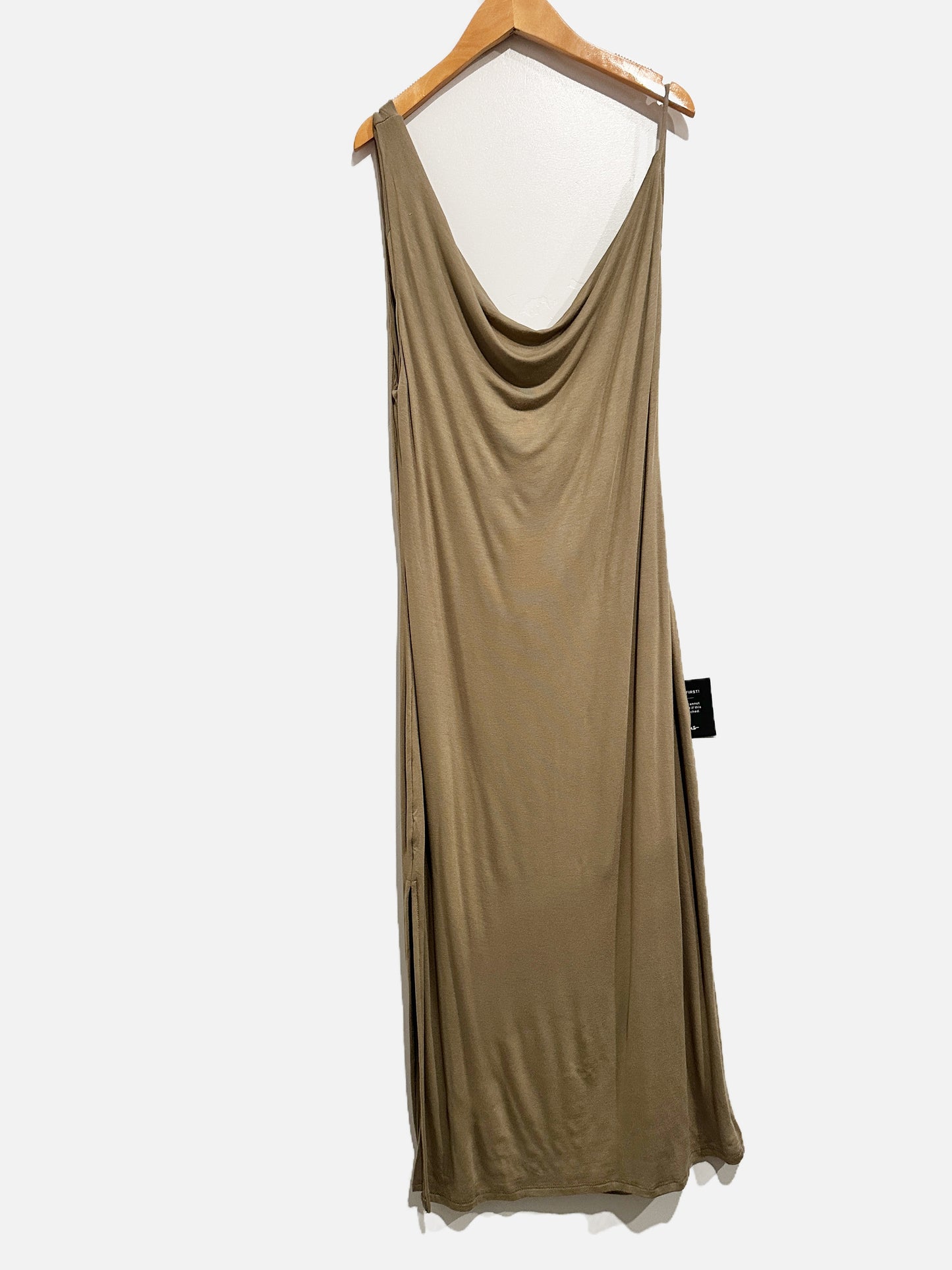 Lulus My Best Side Olive Green Asymmetrical Cowl Neck Midi Dress - Large