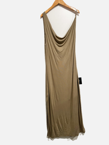 Lulus My Best Side Olive Green Asymmetrical Cowl Neck Midi Dress - Large