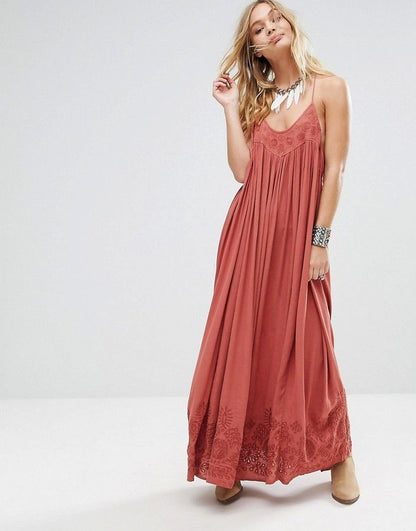 Free People Elaine Embroidered Racerback Maxi Dress - XS
