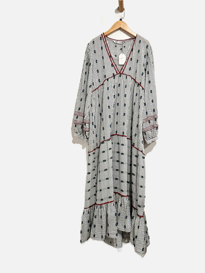 Zara Blue Stripe Ruffle V-Neck Maxi Dress - Small