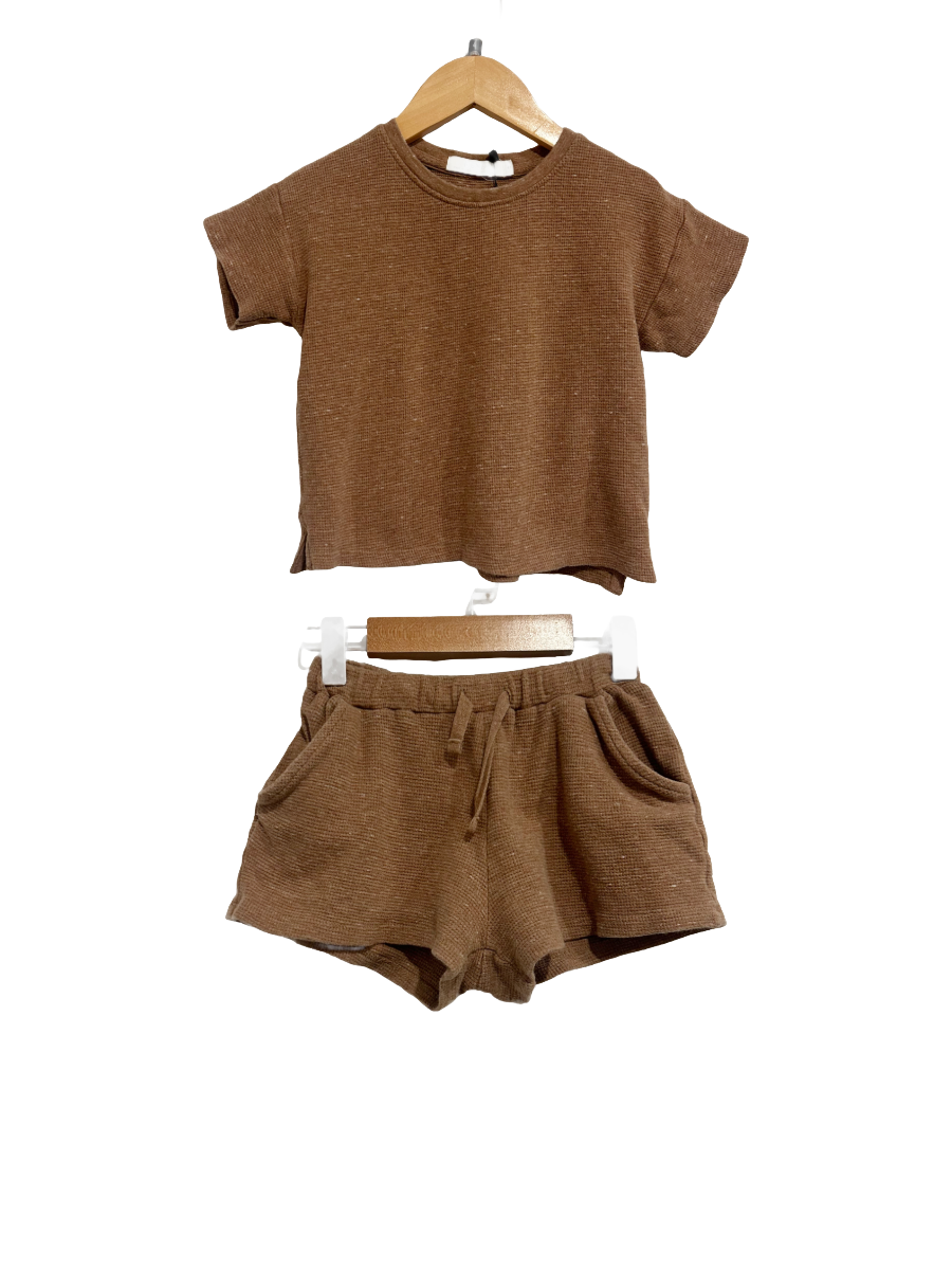 Kendi Brown Waffle Knit Short Set - 4T
