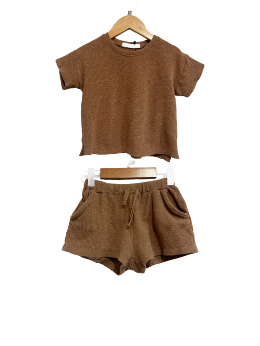 Kendi Brown Waffle Knit Short Set - 4T