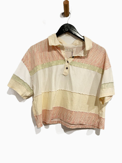 Free People MixPrint Bella Collared Henley Tee - Small