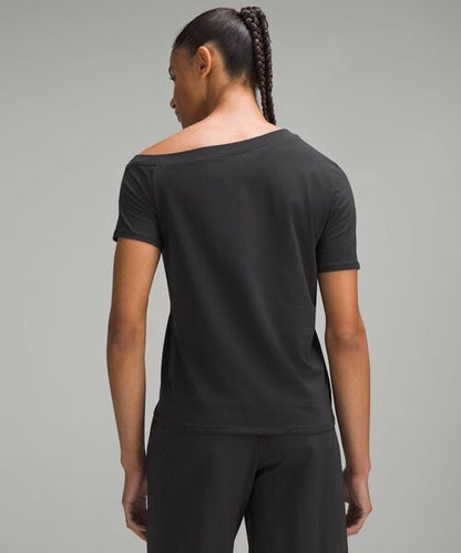 Lululemon Off The Shoulder Cotton T-Shirt in Black - Small