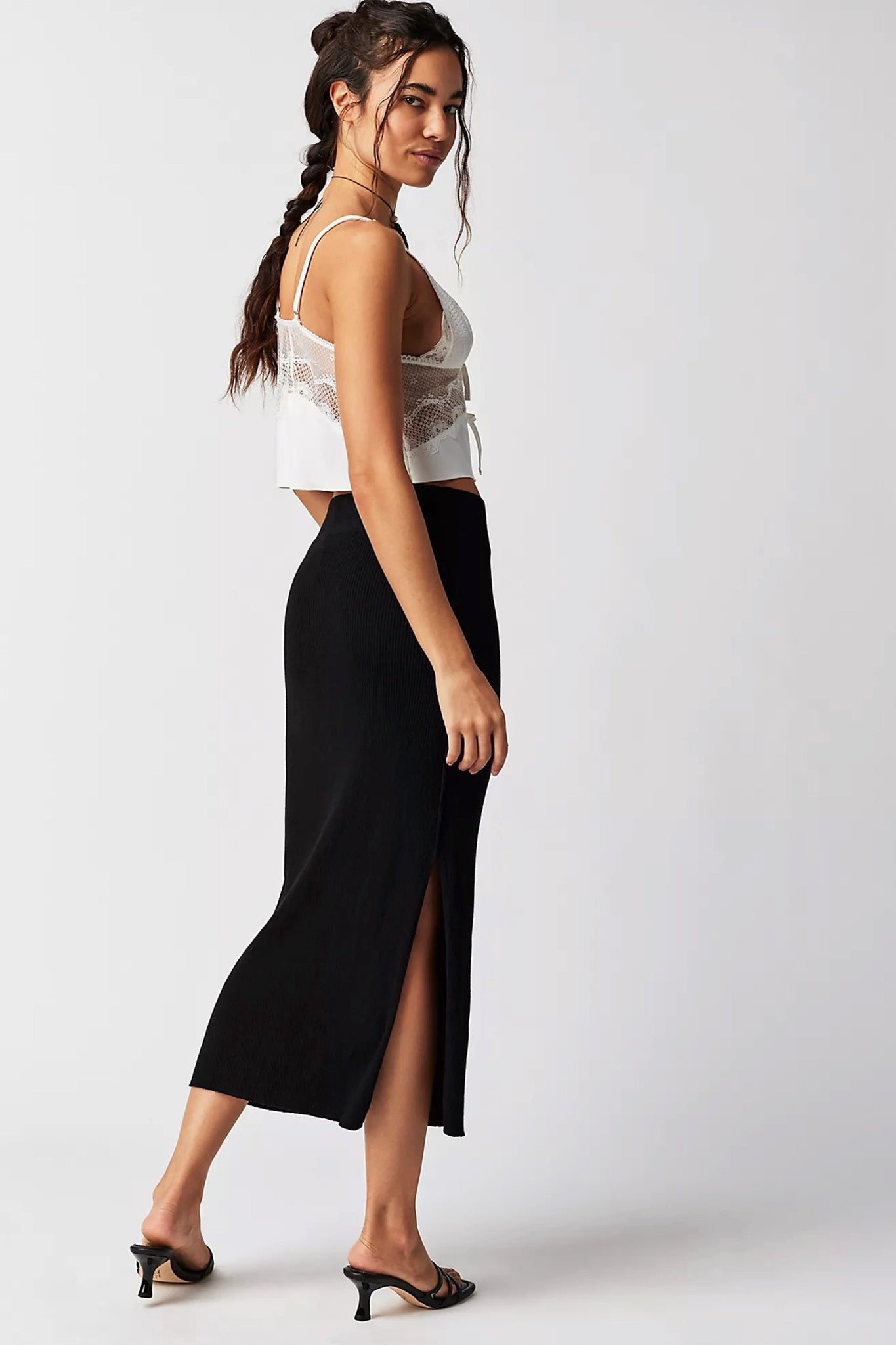 Free People Golden Hour Midi Skirt in Black - Medium