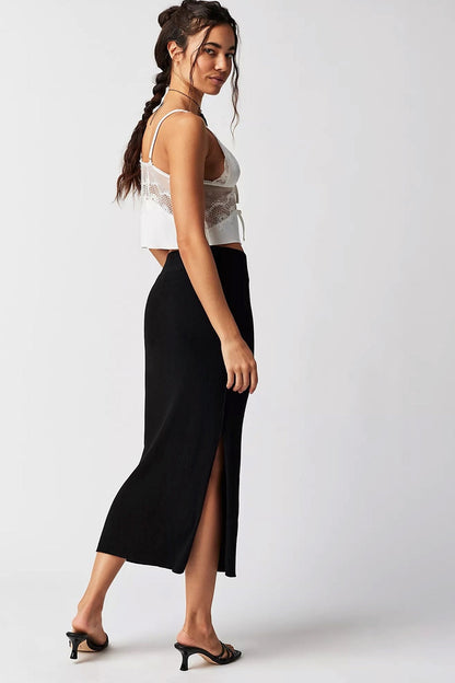 Free People Golden Hour Midi Skirt in Black - Medium