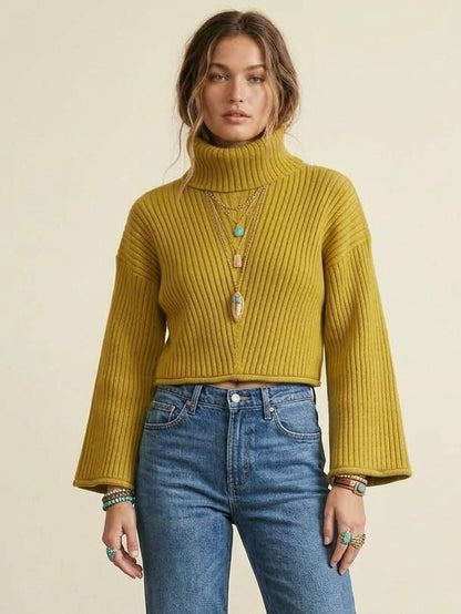 House of Harlow Chartreuse Ribbed Cropped Turtleneck - XS
