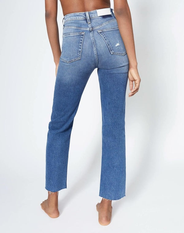 Re/Done Ultra High Rise Stove Pipe Jeans in Vintage Indigo Destroy - 26