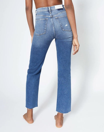Re/Done Ultra High Rise Stove Pipe Jeans in Vintage Indigo Destroy - 26