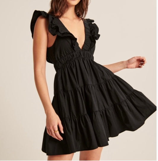 Abercrombie & Fitch Black Ruffle Mini Dress - Large