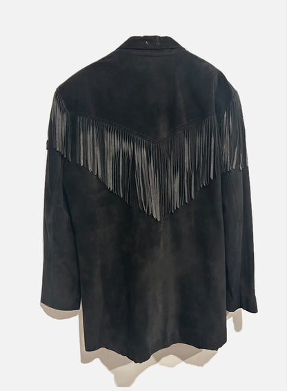 Klassi Artz Vintage Black Suede Fringe Jacket - Medium