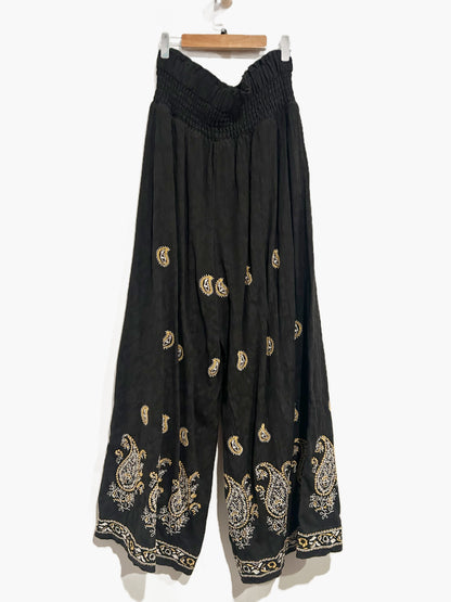Anthropologie Black Smocked Wide Leg Pants - Medium