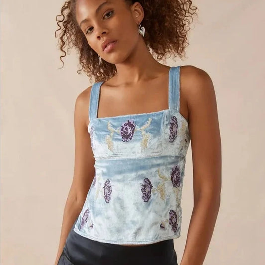 UO NWT Kimchi Blue Blue Velvet Embroidered Tank - XS