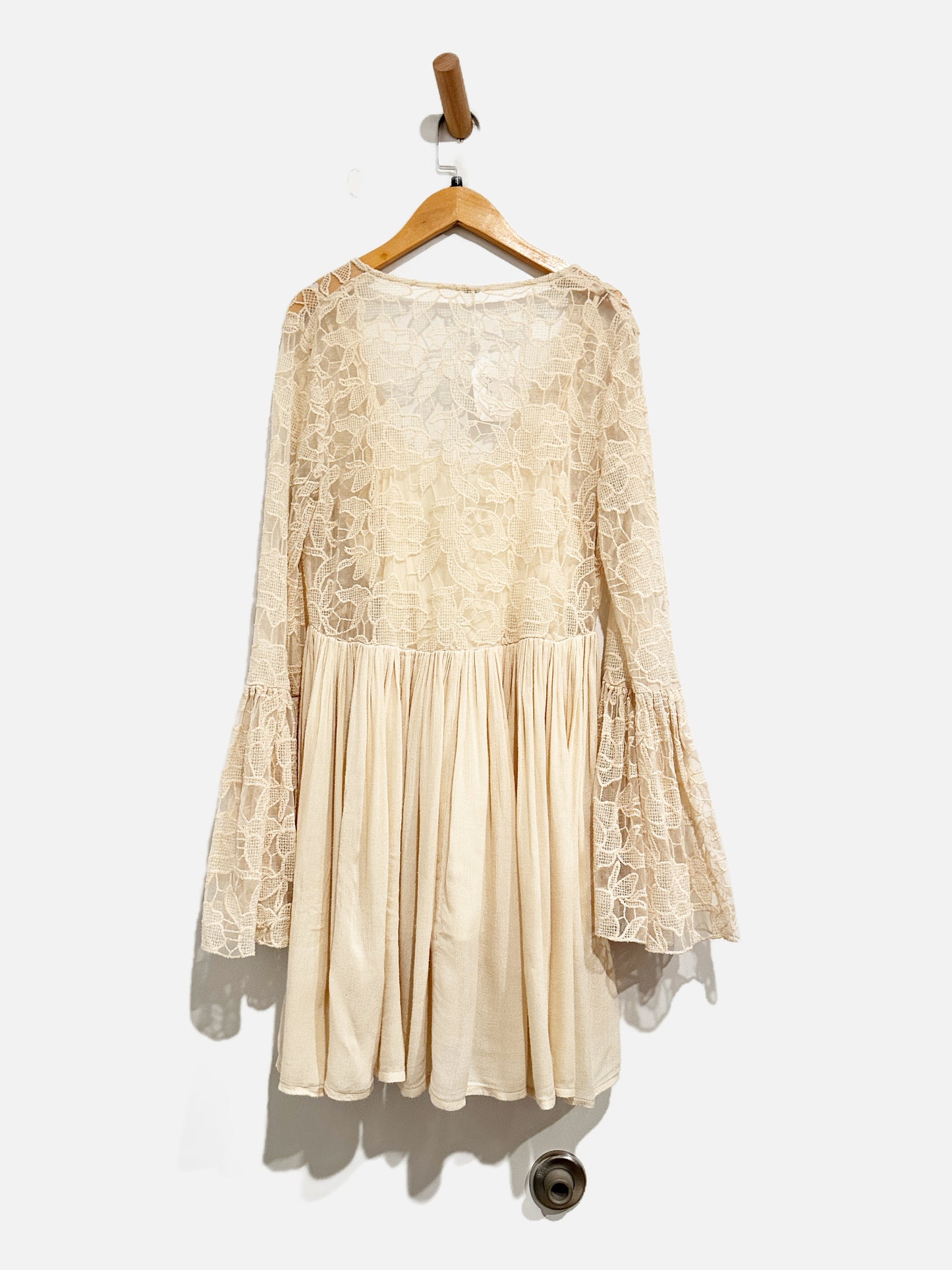 Free People With Love From India Cream Lace Mini Dress - Small
