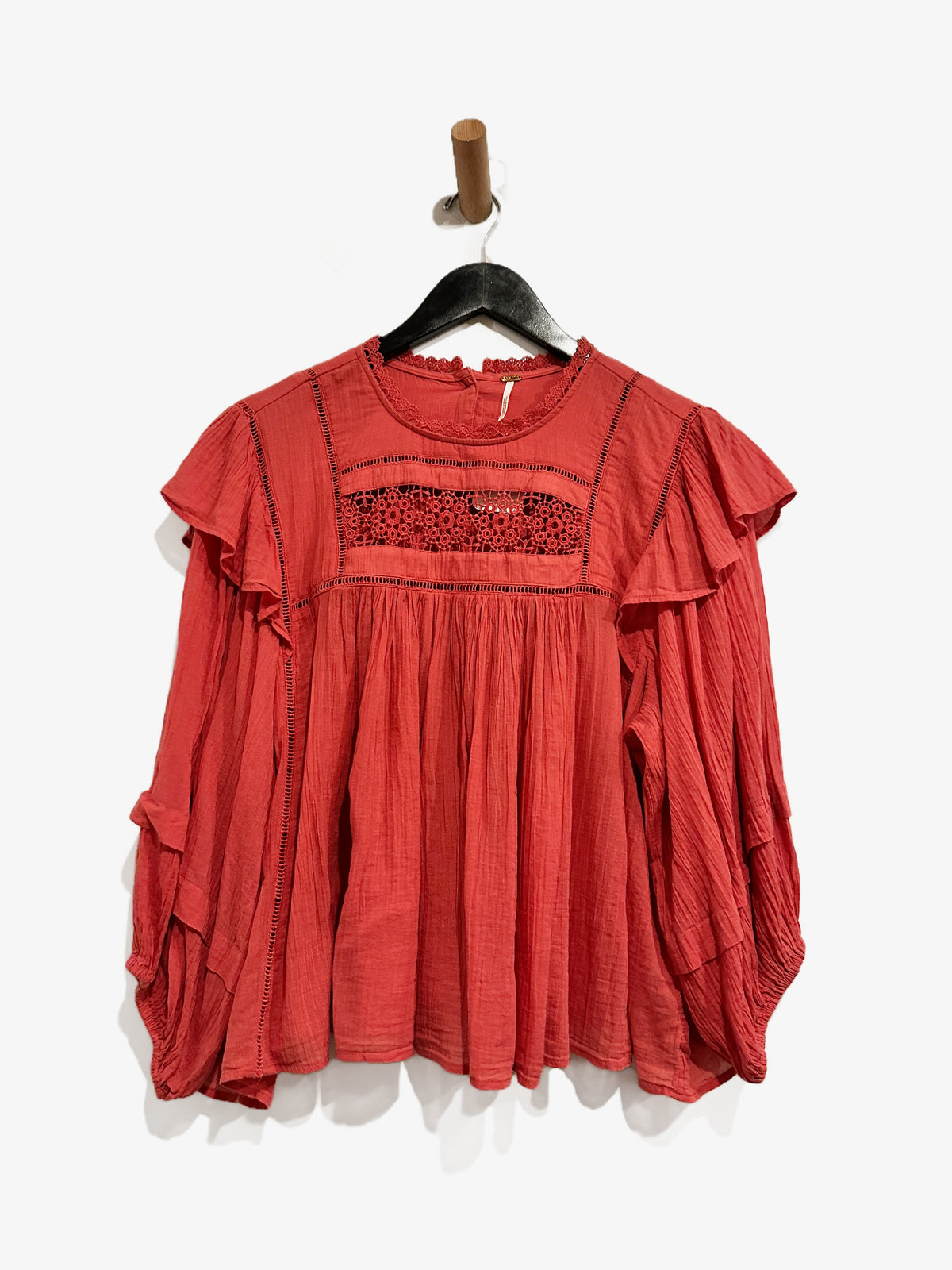 Free People Laura Eyelet Blouse in Coral - Large