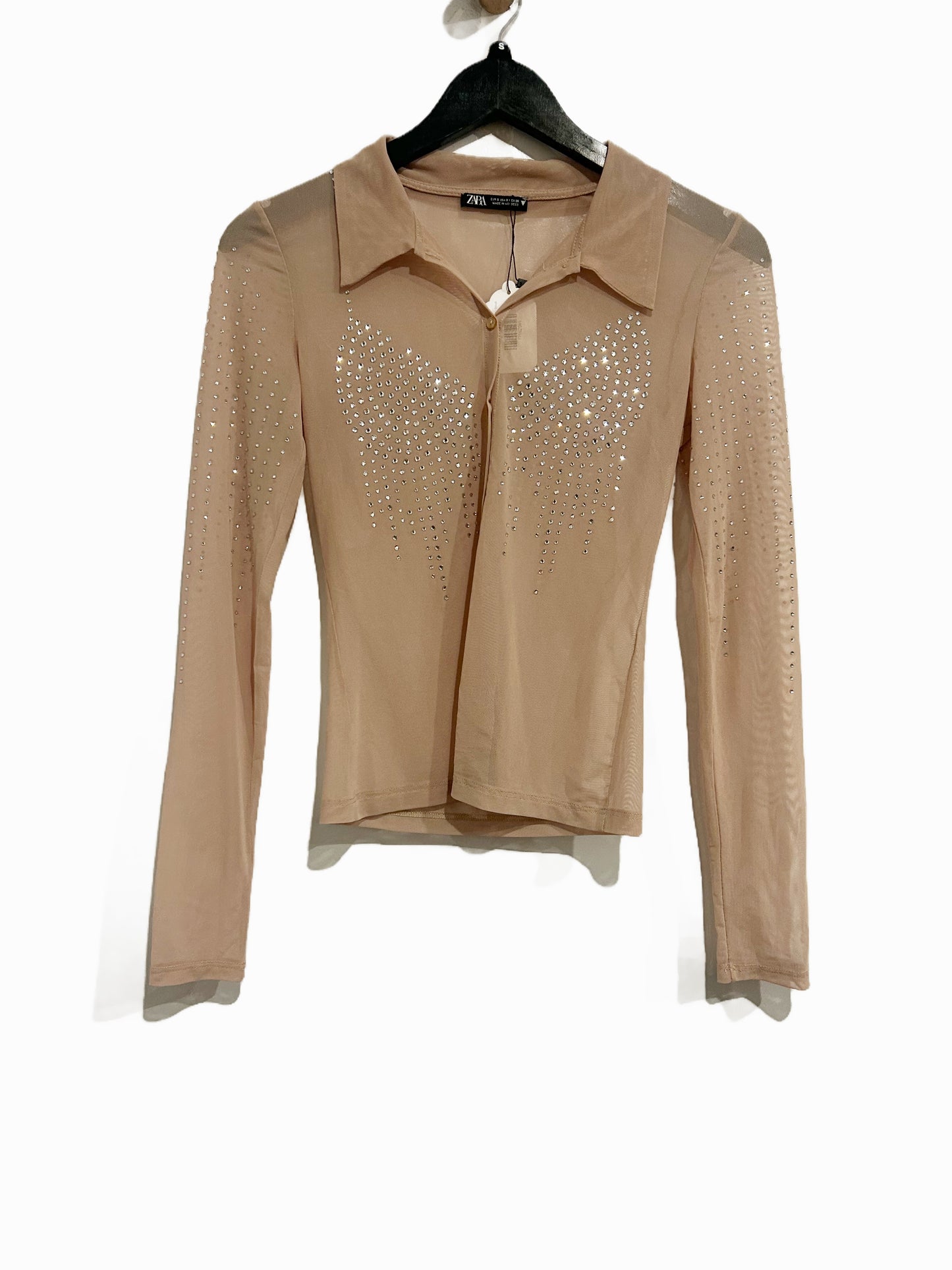 Zara Sheer Rhinestone Button Down - Small