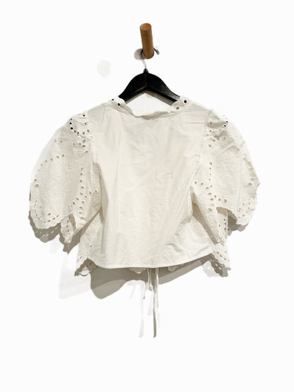 Moon River Puff Sleeve Eyelet Top in Ivory - XS