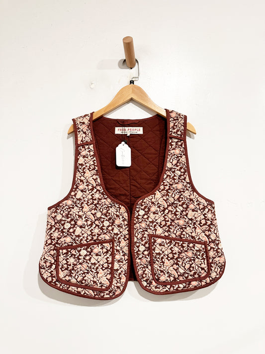 Free People Purple Floral Quilted Vest - Small