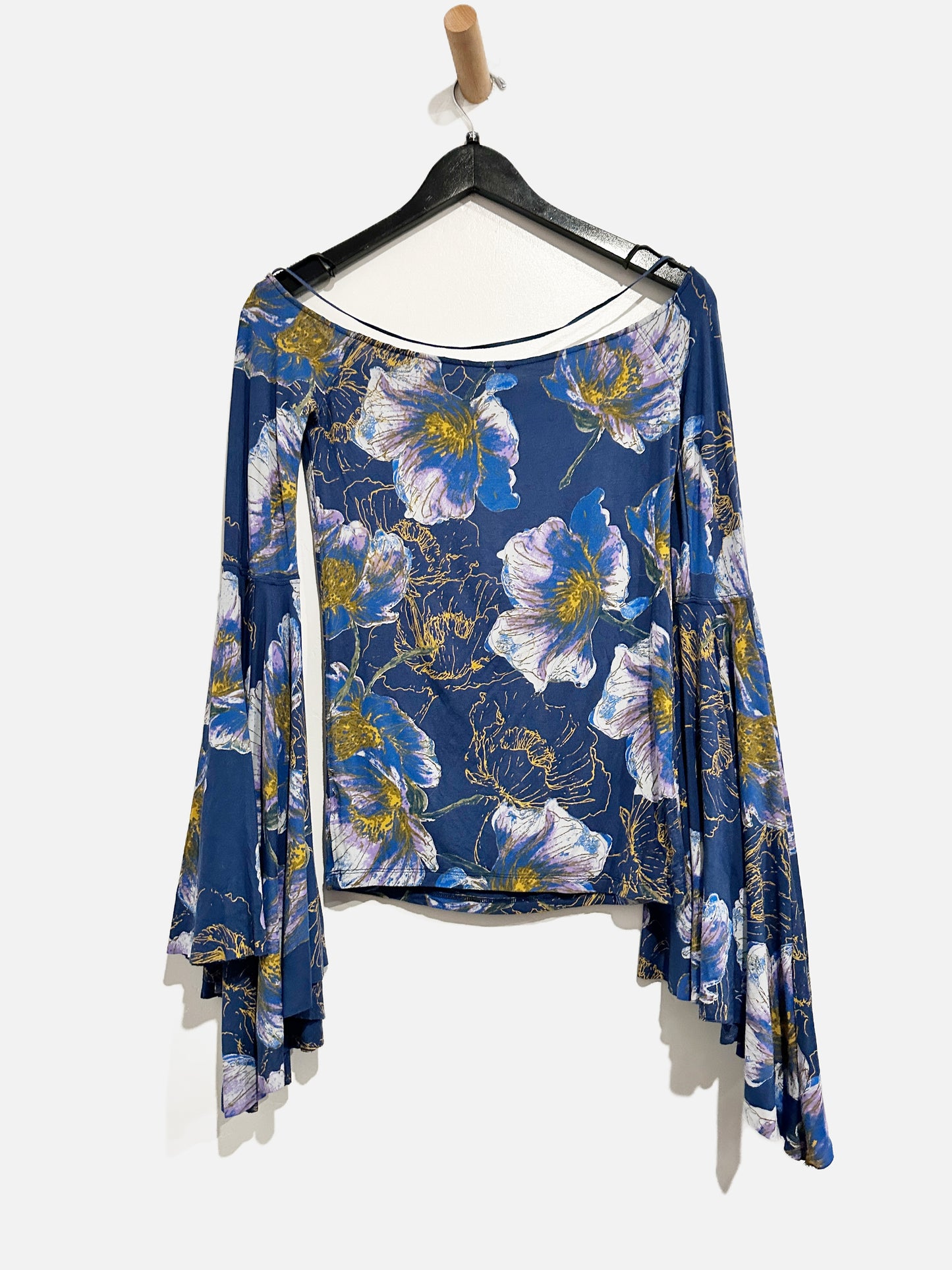 Free People Blue Floral Bell Sleeve Top - XS