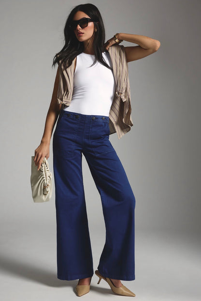Anthropologle Pilcro The Kit High-Rise Wide-Leg Utility Trousers in Navy - 29