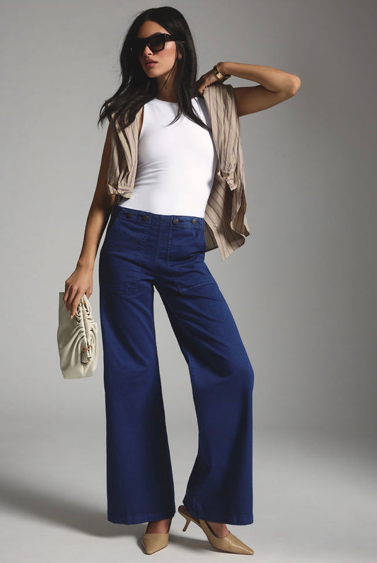 Anthropologle Pilcro The Kit High-Rise Wide-Leg Utility Trousers in Navy - 29