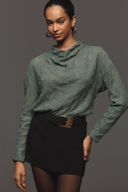 Anthropologie Green Mock Neck LS Top