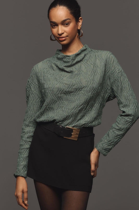 Anthropologie Green Mock Neck LS Top