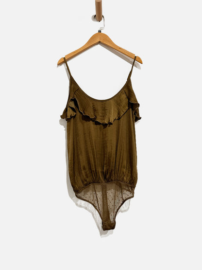 Free People Not Tired Green Ruffle Tank Bodysuit - XS