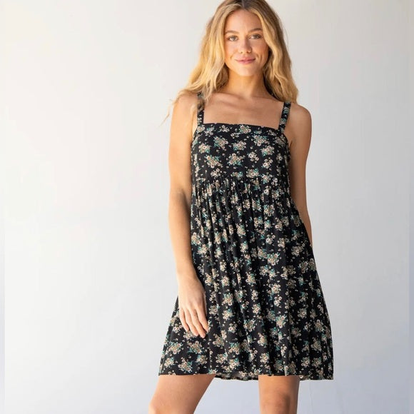 Natural Life Black Floral Mini Dress - Medium