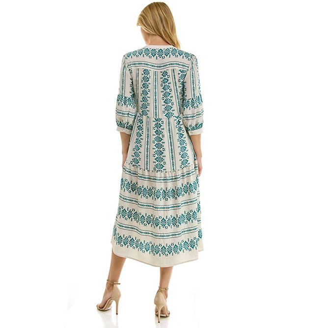 Figueroa + Flower Cream and Green Floral Midi Dress - Medium
