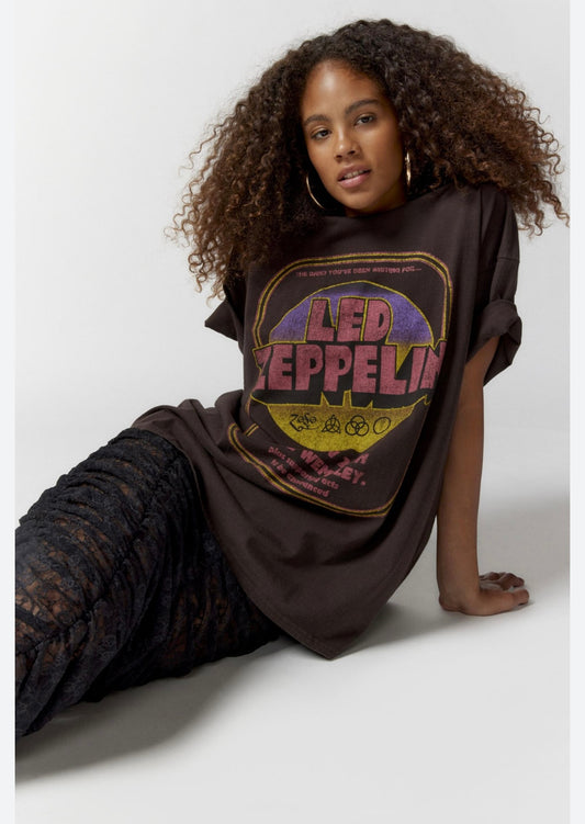 Led Zeppelin Oversized Brown Graphic Tee - S/M