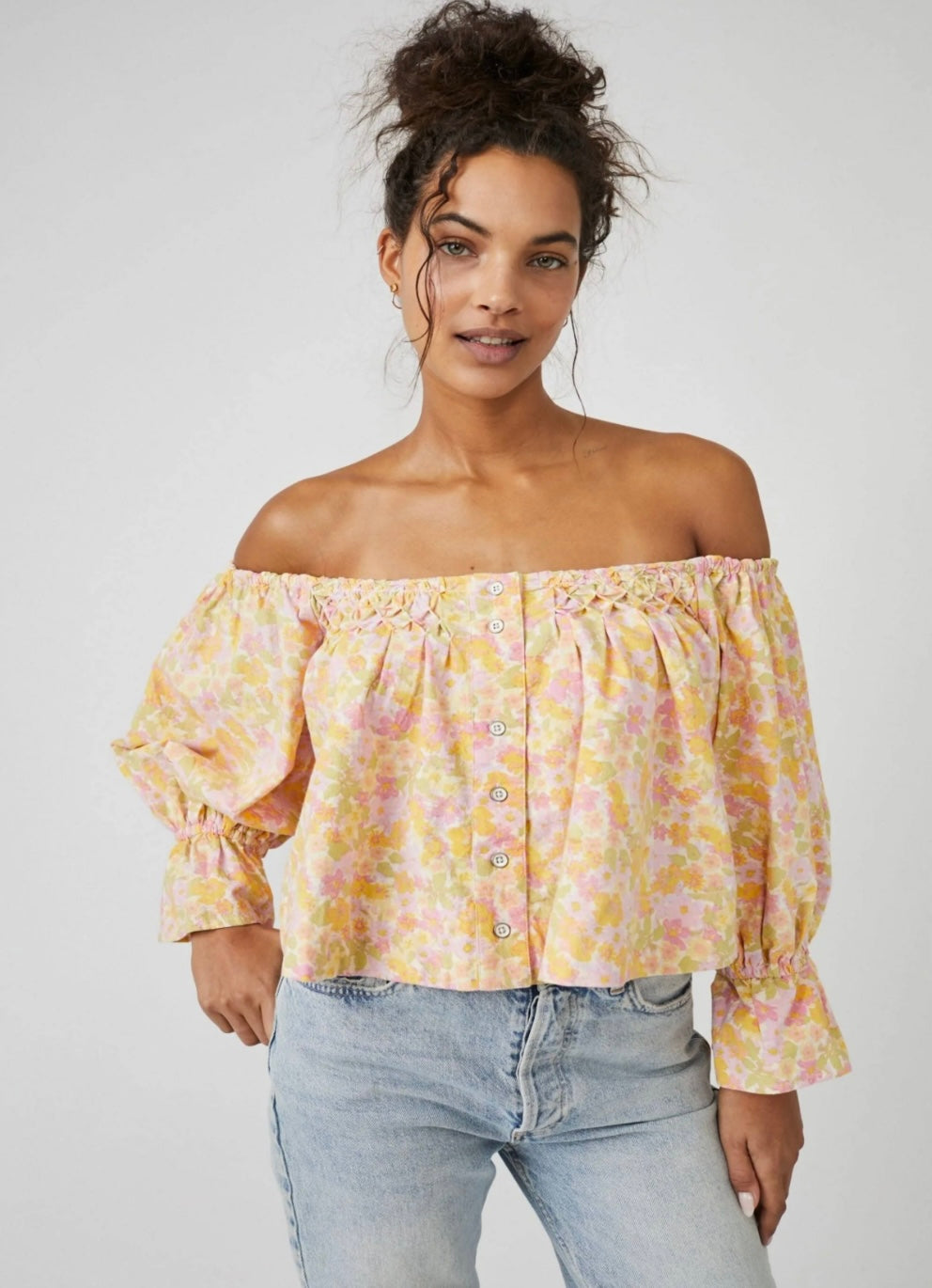 Free People Yellow Floral Blouse - Medium