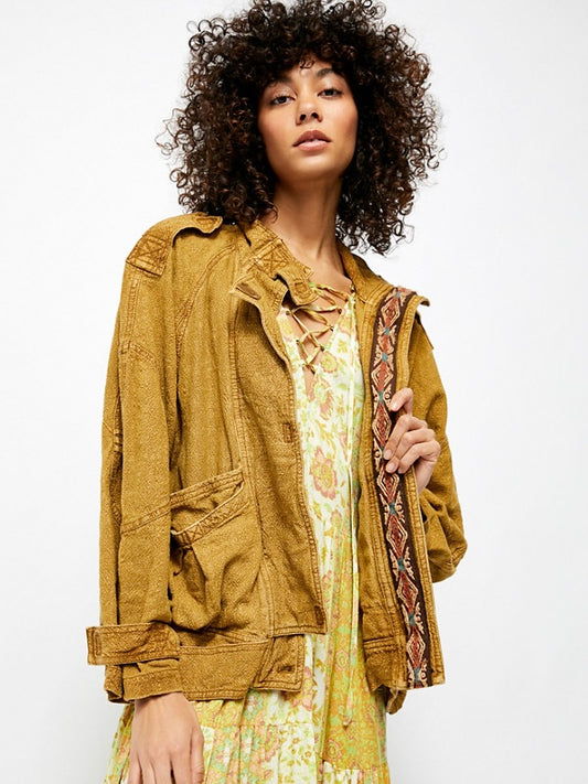 Free People Jayde Safari Bomber Jacket in Olive - XS