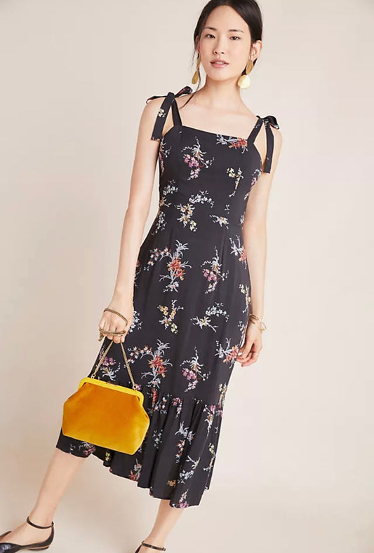 Paige Black Floral Midi Dress - Medium