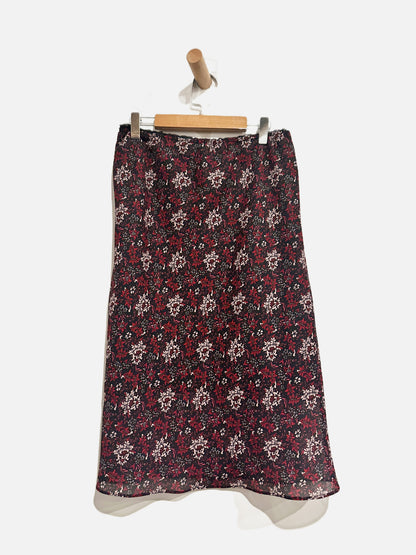 Lavender Black and Red Floral Y2K Midi Skirt - Medium