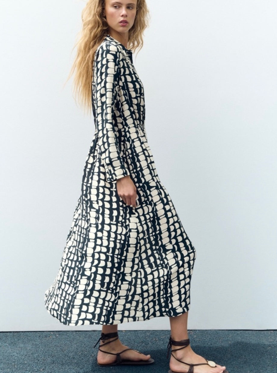 Zara Black/White Pattern Dress - Small