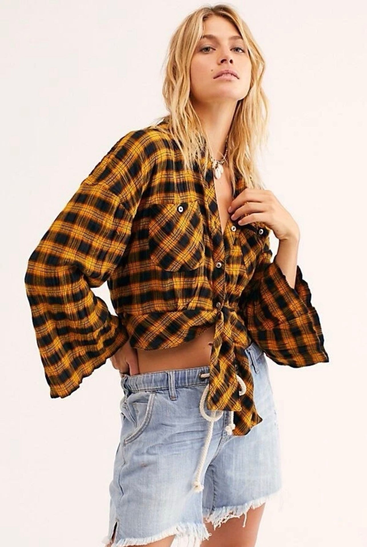 Free People Sakura Plaid Top - Smal