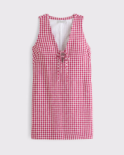 Abercrombie & Fitch Red Gingham Tie Dress - Large