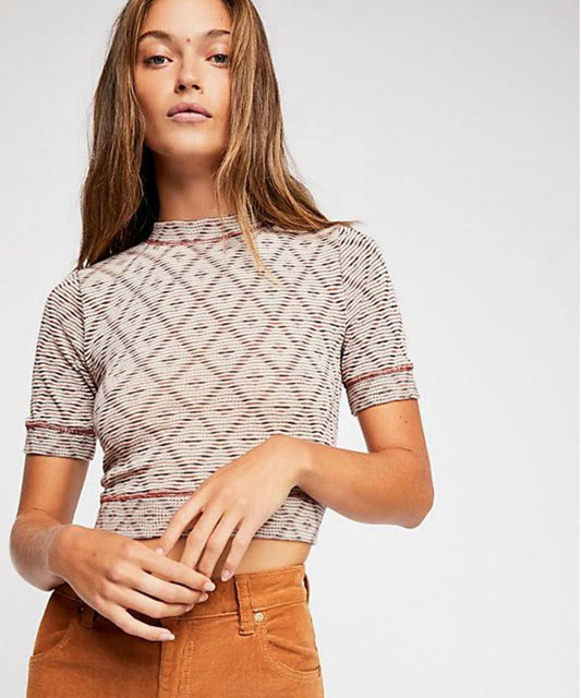 Free People Intimately All Yours Brown Patterned SS Top - XS