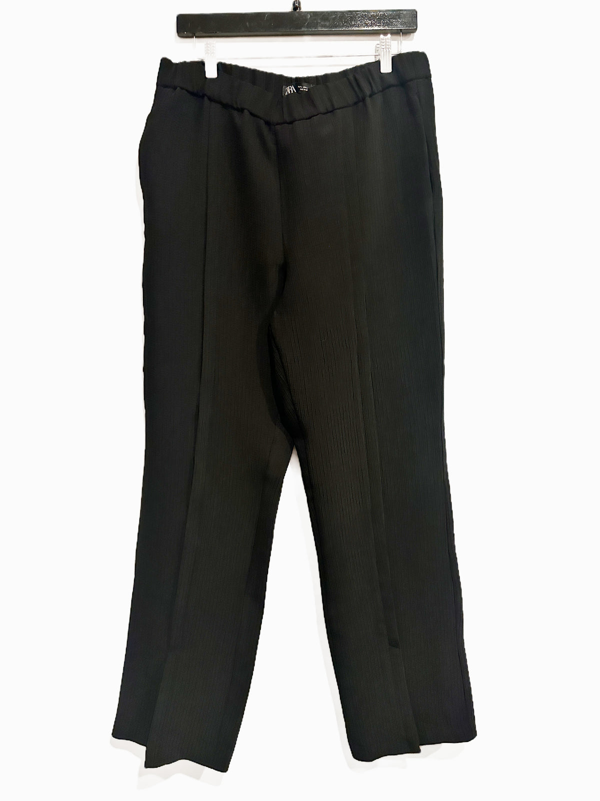 Zara Black Ribbed Wide Leg Pants - Large