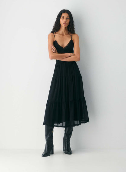 Wilfred Tuberose Chiffon Tiered Midi Dress in Black - XL