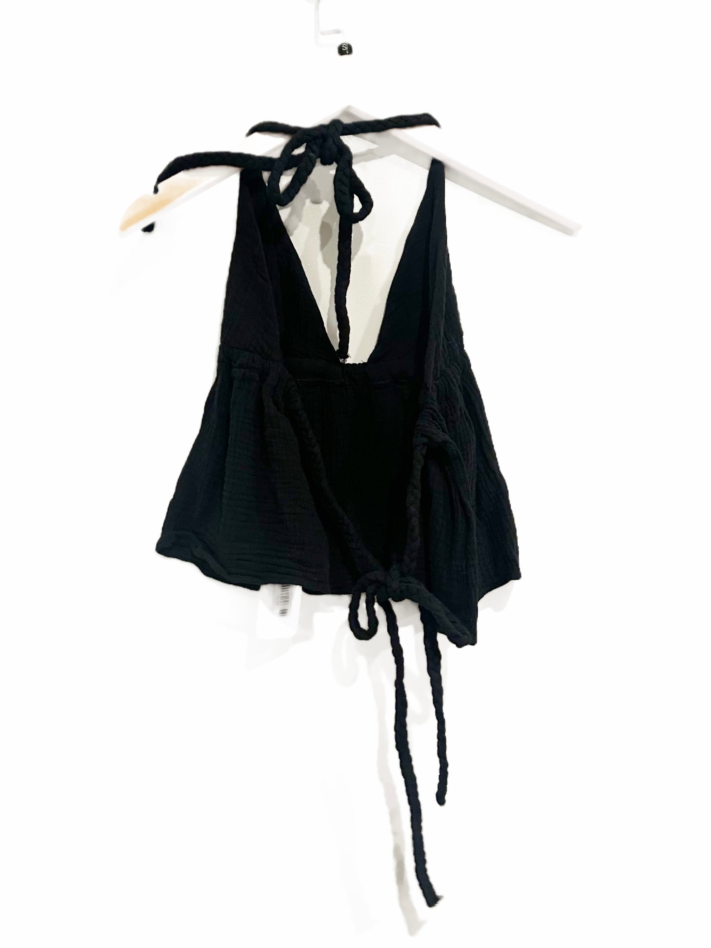 Zara Black Muslin V-Neck Halter Top - Small