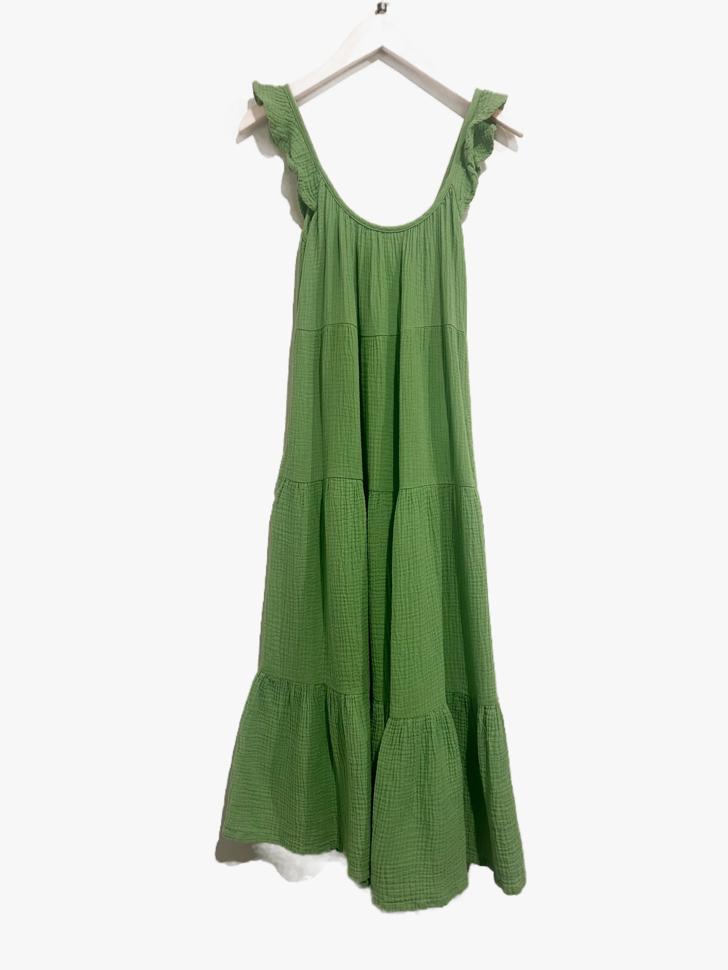 Marine Layer Jude Flutter Sleeve Dress in Jade Sheen - XS