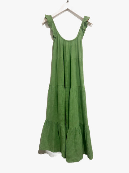 Marine Layer Jude Flutter Sleeve Dress in Jade Sheen - XS