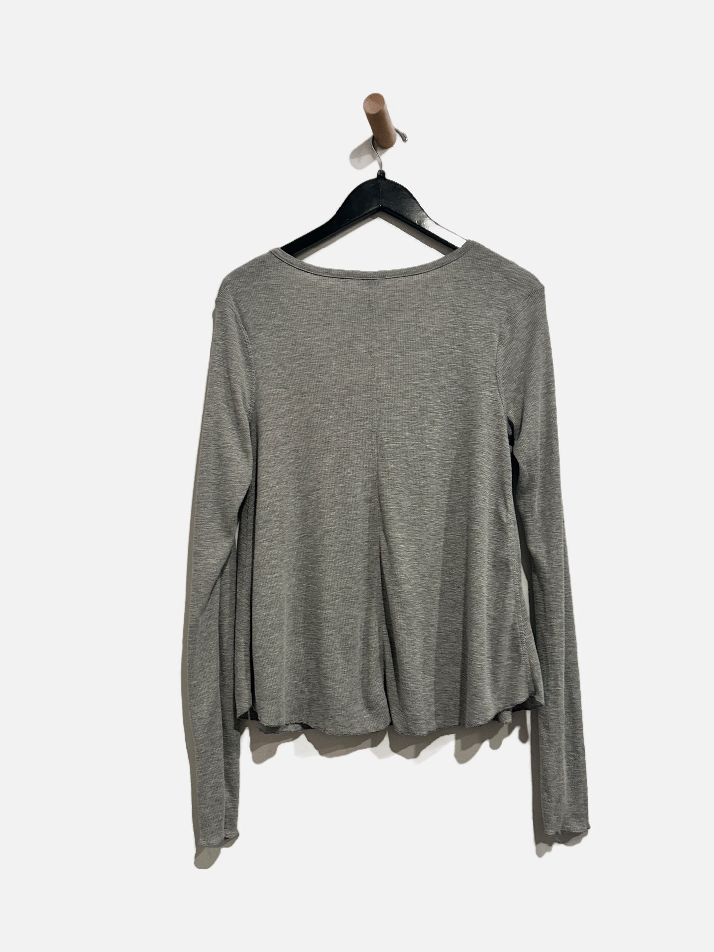 Free People Grey Ribbed V-Neck LS - Medium
