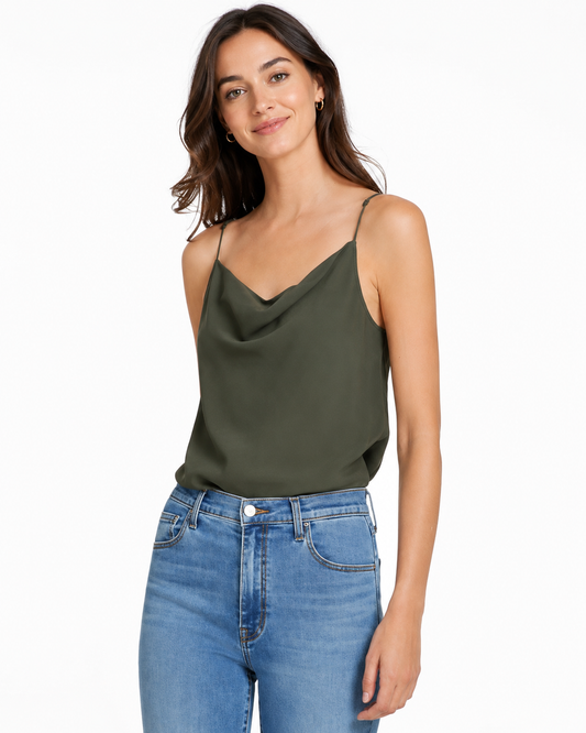 J Brand Finley Silk Cowl Neck Cami in Green - Small