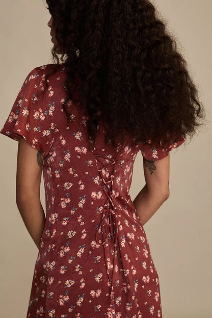 Lucky Brand Flutter Sleeve Midi Dress in Rust Multi - Small
