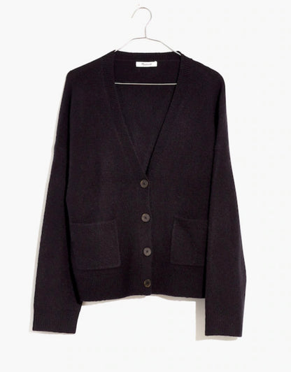 Madewell Short Kent Ex Boyfriend Black Wool Blend Cardigan - Medium