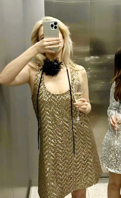 Zara Gold Sequin Mini Dress - Small